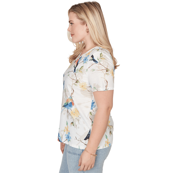 Petite Alfred Dunner Out Of The Blue Floral Birds V Neck Tee