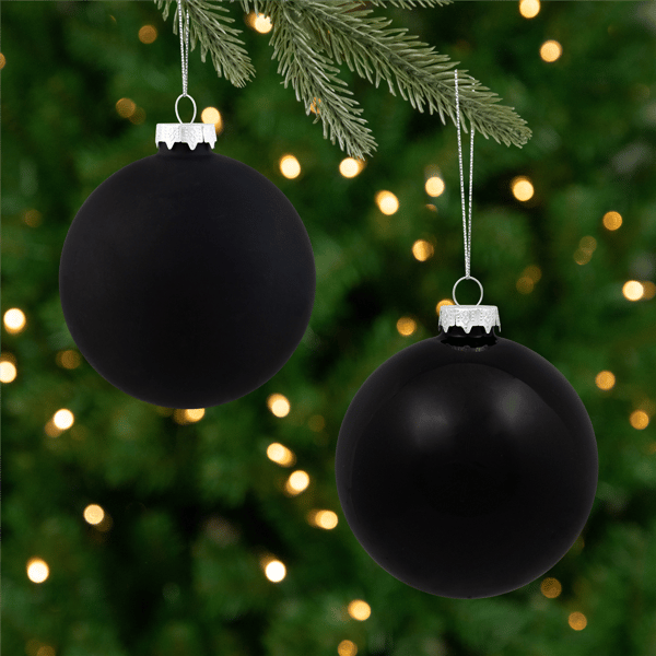 Northlight 4ct. Black 2-Finish Glass Ball Christmas Ornaments - image 