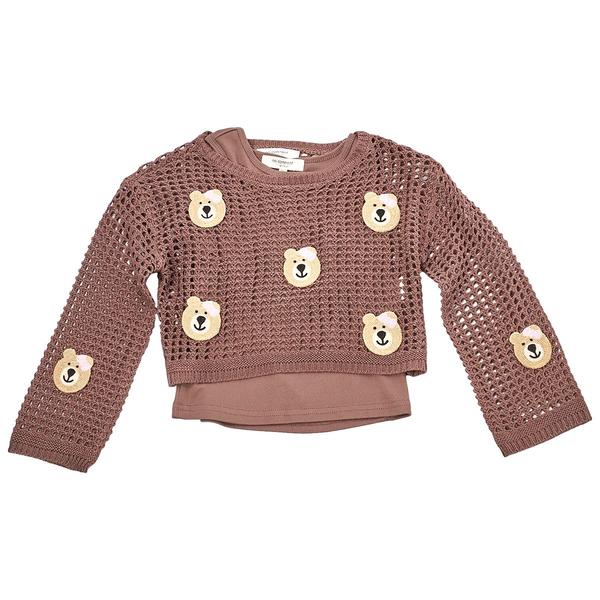 Girls (4-6x) No Comment Mesh 2Fer Crochet Bear Top w/ Tank - image 