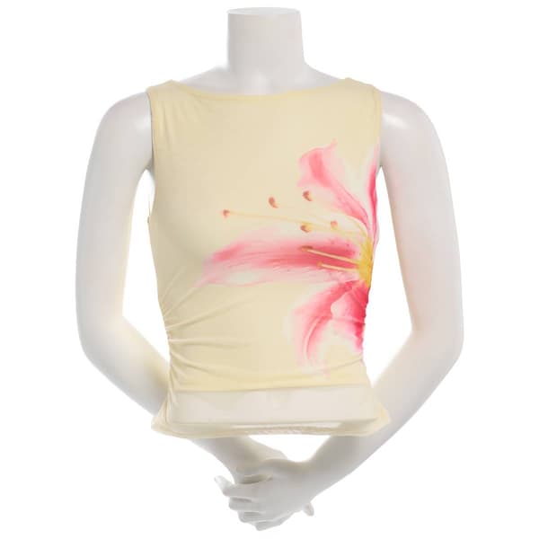 Juniors Derek Heart Floral Print Mesh Boat Neck Tank Top - Yellow - image 