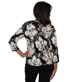 Petite Alfred Dunner Cityscape 3/4 Sleeve Large Floral Sweater