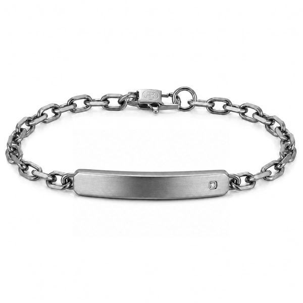 Mens Perry Ellis Light Gunmetal ID Bracelet with Diamond - image 