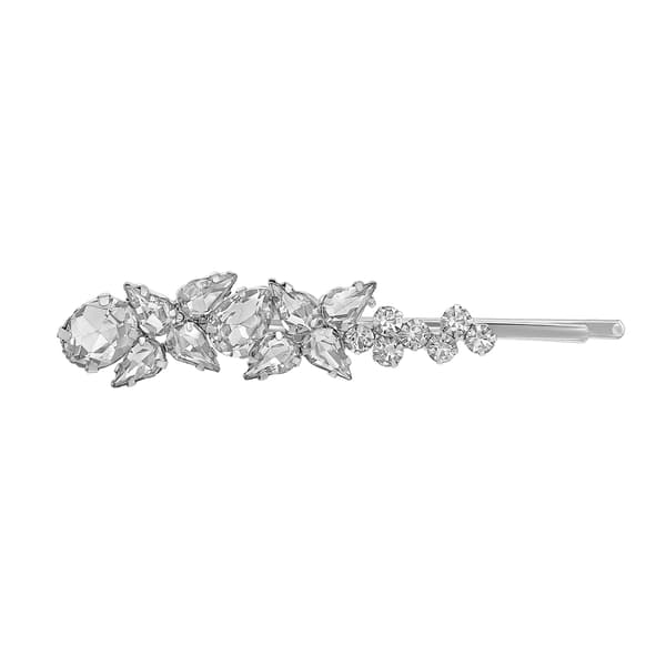 Roman Silver-Tone Crystal Flower Hair Pin - image 