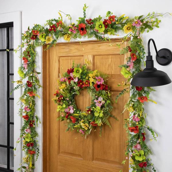 Northlight Seasonal Artificial Poppy & Eucalyptus Spring Garland