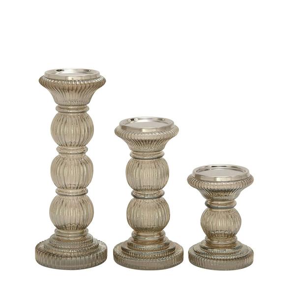9th & Pike® Smoked Glass Pillar Candle Holders - Set of 3