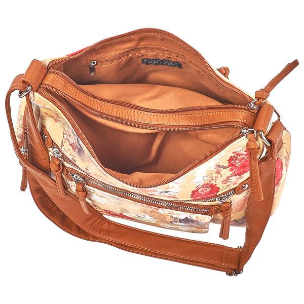 Bueno Light Washed Floral Multi Zip Hobo - Sand/White