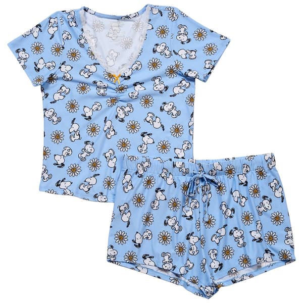 Juniors Peanuts(tm) Snoopy Daisies Ruched Tee & Shorts Pajama Set - image 