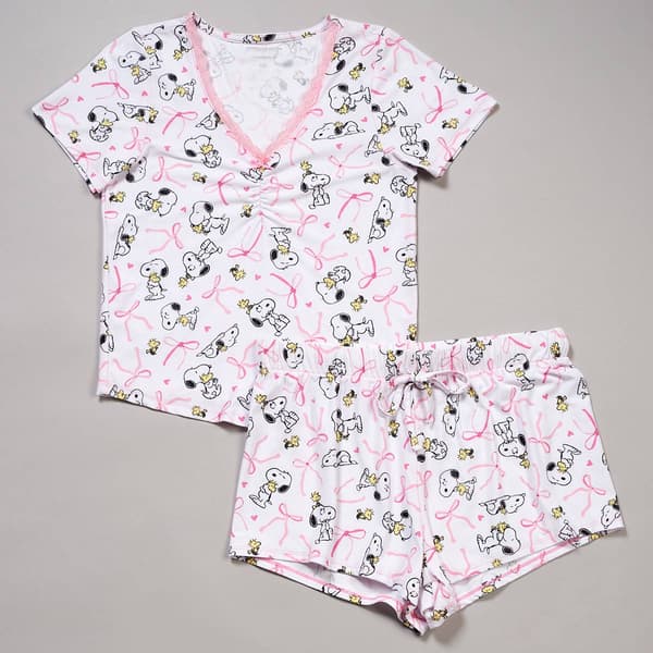 Juniors Peanuts(tm) Snoopy Bows Ruched Tee & Shorts Pajama Set