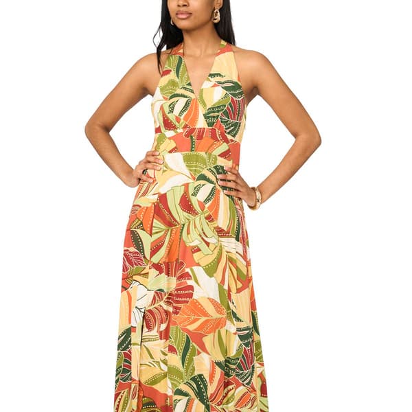 Womens MSK Sleeveless V Neck Tropical Challis Maxi Dress