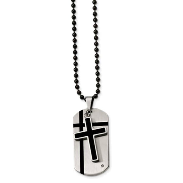 Mens Gentlemen's Classics(tm) 2pc. Black Dog Tag & Cross Necklace - image 