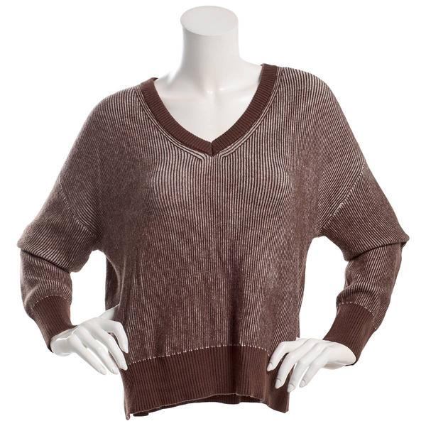 Juniors No Comment Plated Rib V-Neck Pull Over Sweater - image 