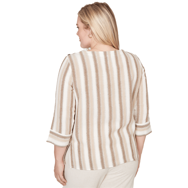 Womens Alfred Dunner Natural Wonder 3/4 Sleeve Stripe Blouse