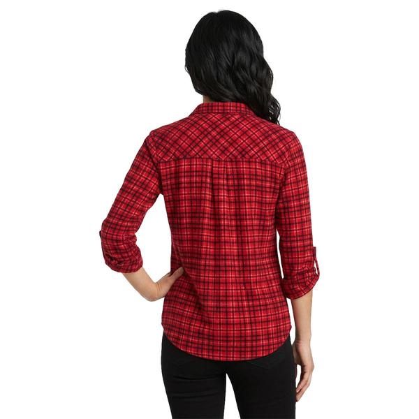 Womens Emily Daniels 3/4 Roll Tab Sleeve Plaid Henley Blouse