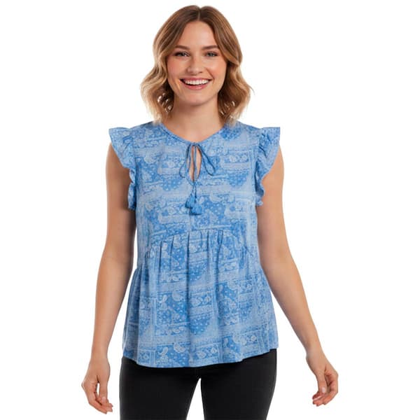 Plus Size Absolutely Famous Flutter Sleeve Tie Neck Blouse - image 
