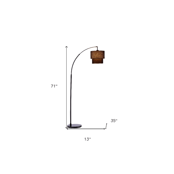 HomeRoots 71in. Brown & Black Arched Floor Lamp With Drum Shade