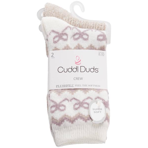 Womens Cuddl Duds(R) 2Pk Chevron Bow/Chain Stitch Crew Socks - image 