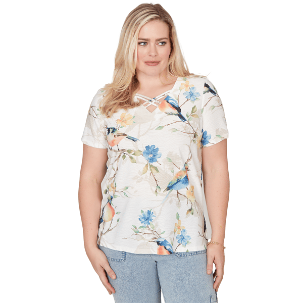 Petites Alfred Dunner Out Of The Blue Chickadees Embellished Tee
