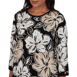 Petite Alfred Dunner Cityscape 3/4 Sleeve Large Floral Sweater