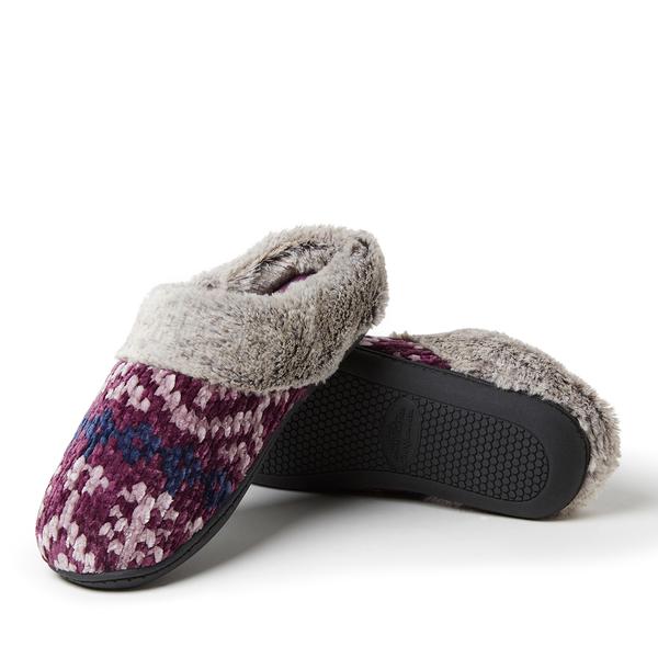 Womens Dearfoams(R) Print Cani Chenille Clog Slippers - Purple