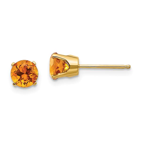 Gemstone Classics(tm) Yellow Gold 5mm. Citrine Stud Earrings - image 