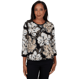 Petite Alfred Dunner Cityscape 3/4 Sleeve Large Floral Sweater