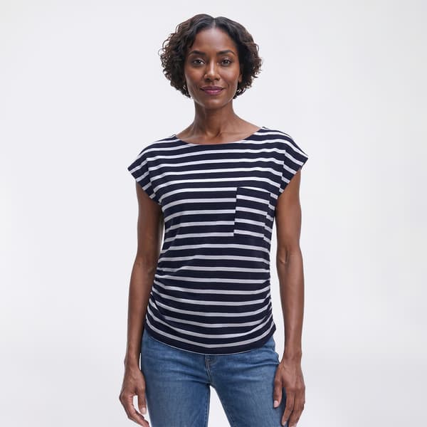Womens Preswick & Moore Stripe Side Ruching Tee