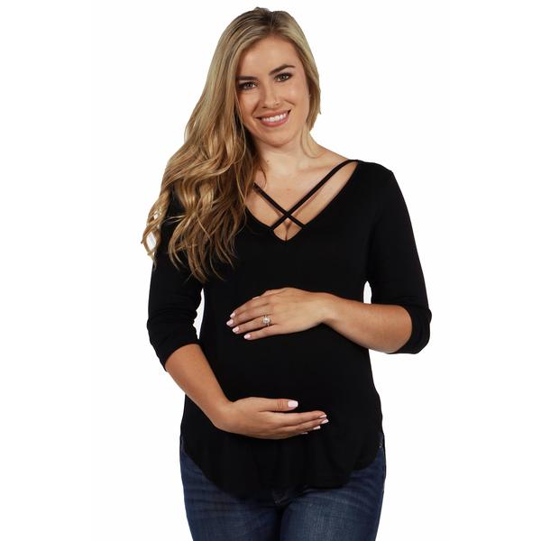 Womens 24/7 Comfort Apparel Solid Criss-Cross Tunic Maternity Top - image 