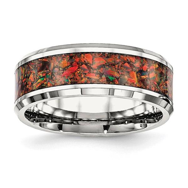 Mens Gentlemen's Classics(tm) Silver & Red Imitation Opal Band - image 
