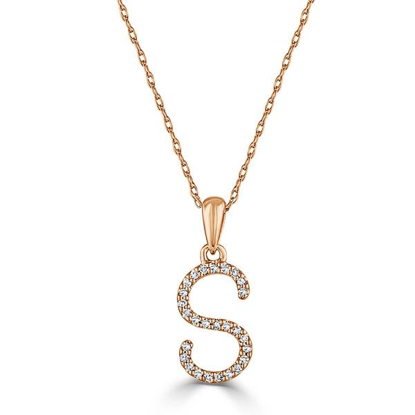 Diamond Classics(tm) 14kt. Rose Gold Initial S Letter Necklace - image 