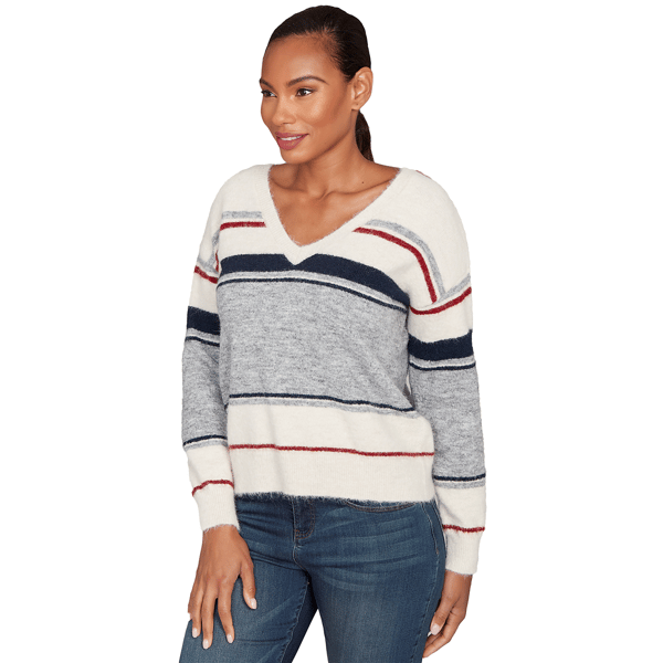 Womens Skye&#8217;s the Limit Back To Town V Neck Stripe Sweater