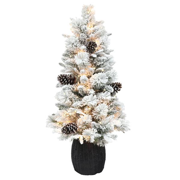 Puleo International 3.5 ft. Pre-Lit Flocked Rattan Christmas Tree