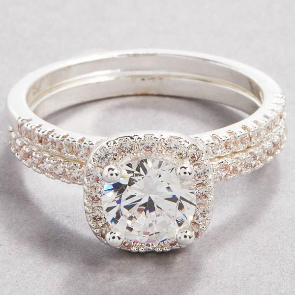 Ashley Cooper(tm) Silver-Tone Cushion Cut CZ Bridal Set - image 