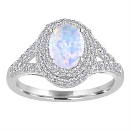 Gemstone Classics&#40;tm&#41; Sterling Silver Opal & Sapphire Halo Ring