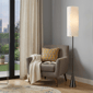 HomeRoots 74in. Black Floor Lamp with White Fabric Shade - image 1