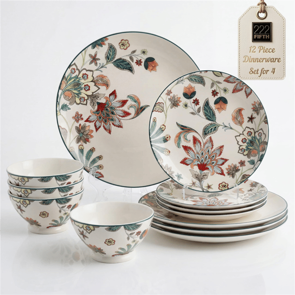 222 Fifth Perse 12pc. Porcelain Dishes White Plates & Bowls Sets