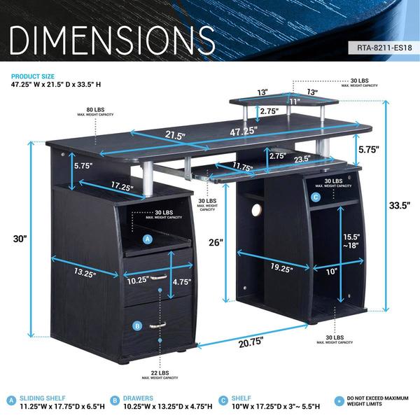 Techni Mobili Complete Computer Workstation Desk w/ Storage