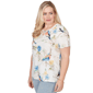 Petite Alfred Dunner Out Of The Blue Floral Birds V Neck Tee - image 3