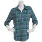Petite Emily Daniels 3/4 Sleeve Plaid Hacci Blouse - Green/Blue - image 1