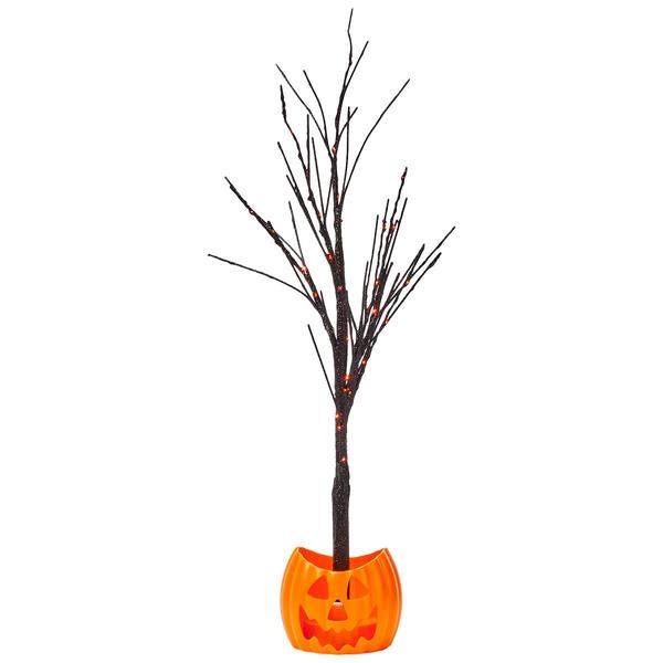 24in. Black Glitter Tree with Jack O Lantern Base - image 