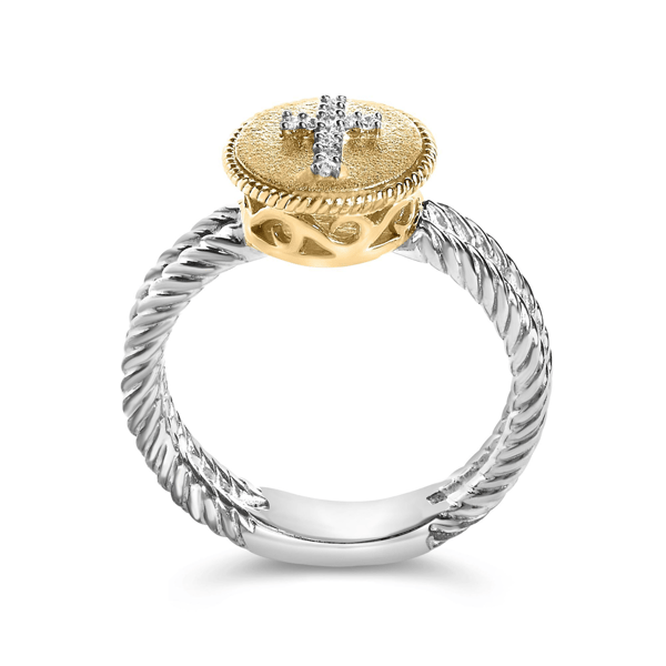 Haus of Brilliance 18kt. Gold Plated Diamond Cross Ring
