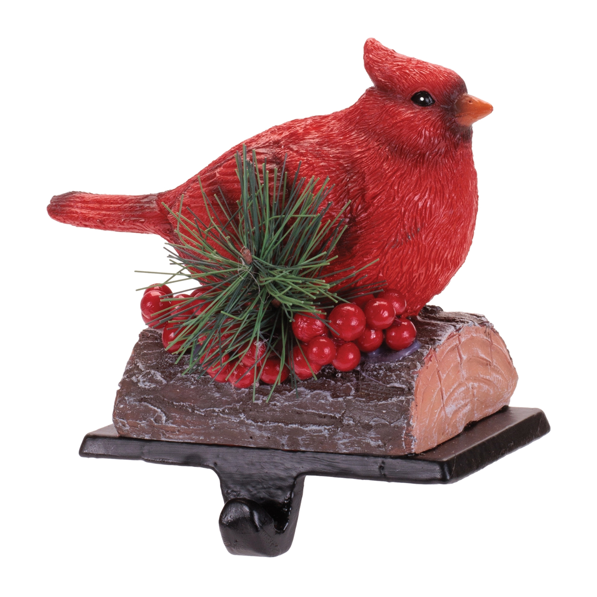 Melrose Red Cardinal Stocking Holders w/ Pine & Berries Set of 2