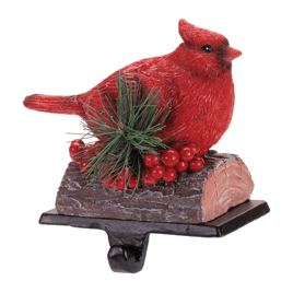 Melrose Red Cardinal Stocking Holders w/ Pine & Berries Set of 2