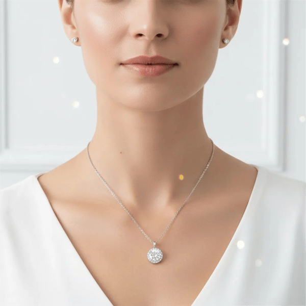 Saffron Sterling Silver Moissanite Diamond Halo Pendant Necklace