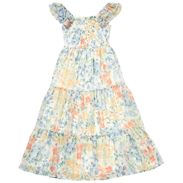 Girls (7-14) Rare Editions Flutter Cuff Smocked Floral Dress - image 