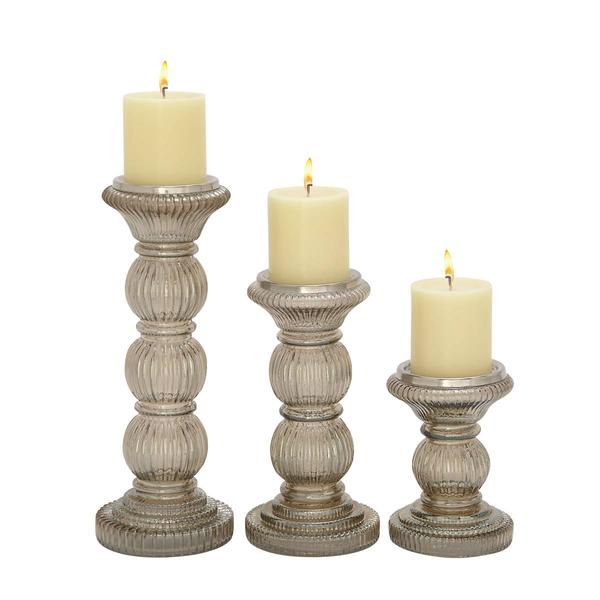 9th & Pike(R) Smoked Glass Pillar Candle Holders - Set of 3 - image 