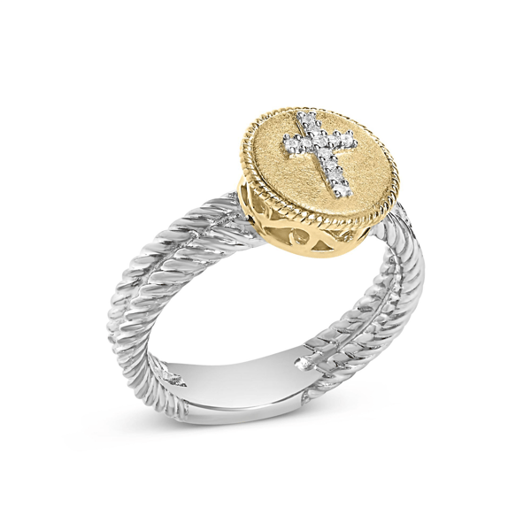 Haus of Brilliance 18kt. Gold Plated Diamond Cross Ring