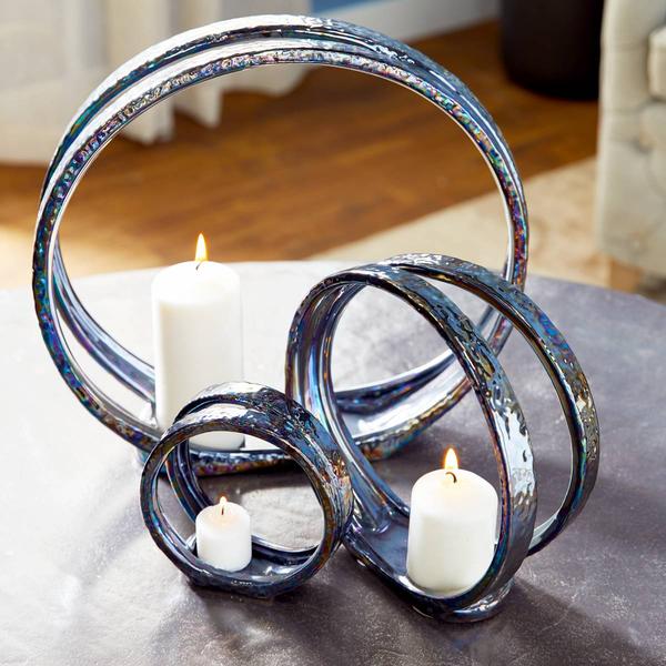 9th & Pike® Silver Ceramic Glam Candlestick Holders - Set of 2