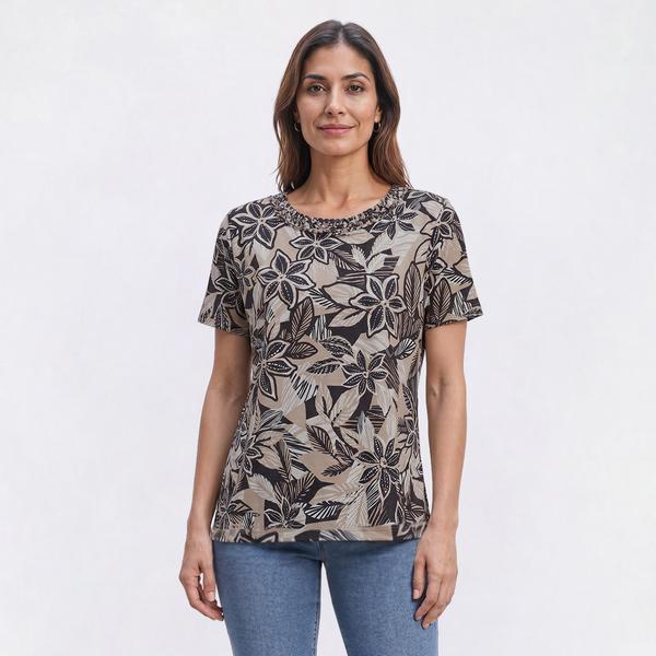 Womens Emily Daniels Tropical Soutache Round Neck Blouse - image 
