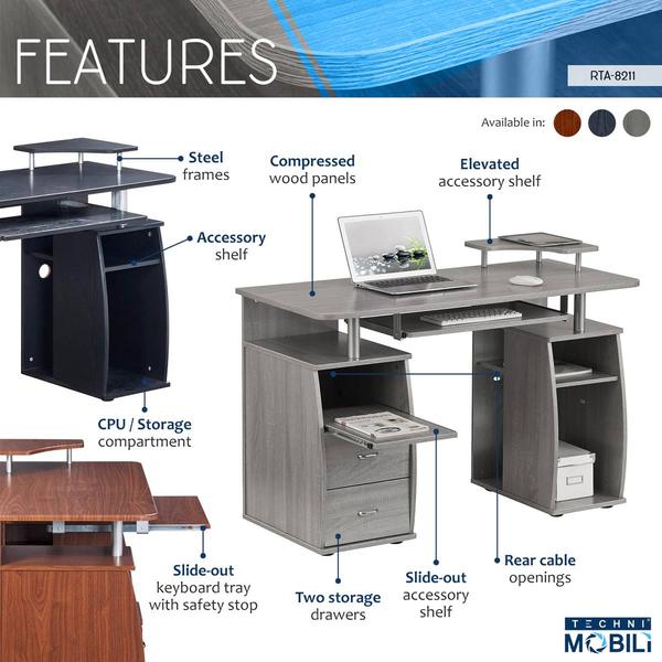 Techni Mobili Complete Computer Workstation Desk w/ Storage