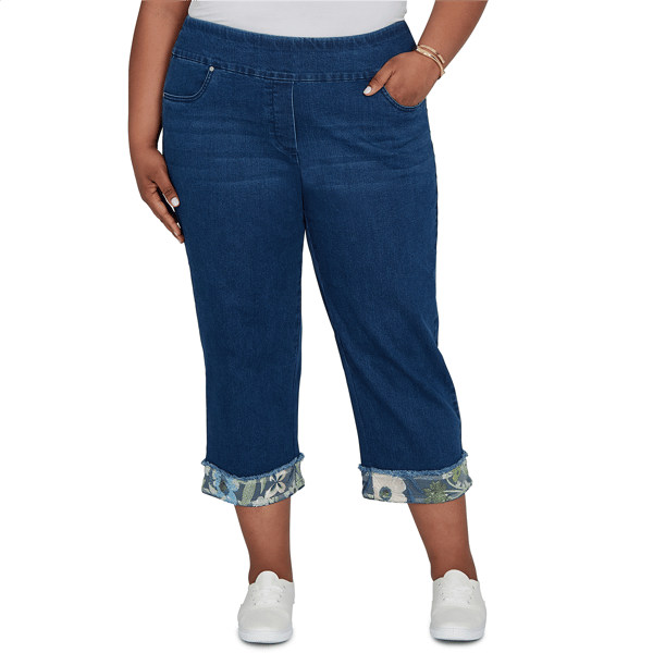 Plus Size Alfred Dunner Indigo Girls Floral Hem Pull On Jeans